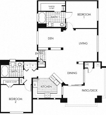 Floor plan for 2 beds, 2 baths, 1367 sqft