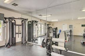 Henderson apartment for rent - A gym with a variety of equipment including treadmills, weights, and exercise machines.