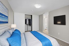 Tampa apartment for rent - A bedroom with two beds and a television mounted on the wall.A bedroom with two beds and a television mounted on the wall. at Foxcroft Apartments, Tampa, FL, 33614