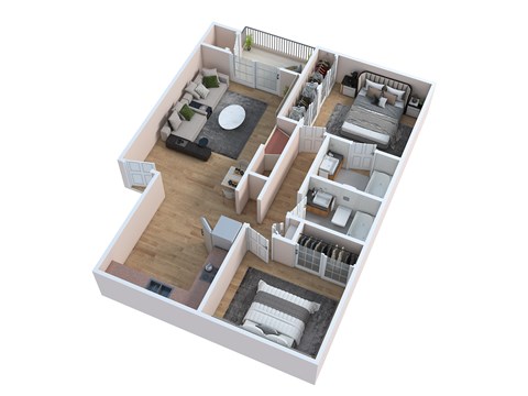Floor plan for 2 beds, 2 baths, 769 sqft