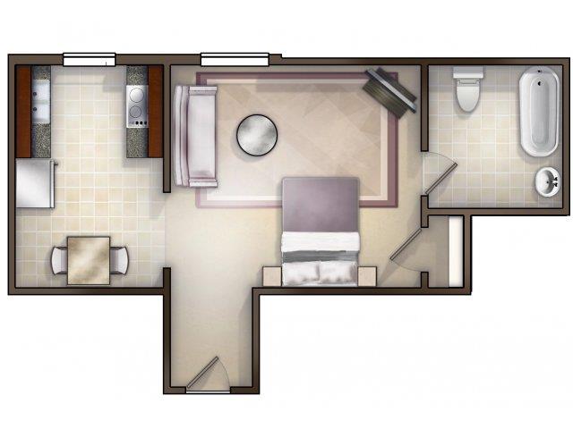 Floor plan for studio, 1 bath, 475 sqft