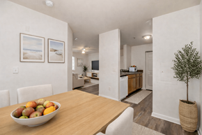 Pace apartment for rent - A dining room with a bowl of fruit on the table.