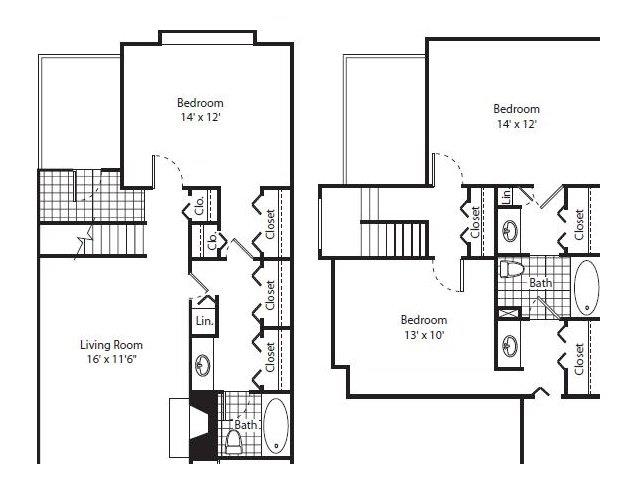 Floor plan for 3 beds, 2 baths, 1510 sqft