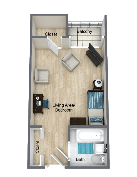 Floor plan for studio, 1 bath, 350 sqft