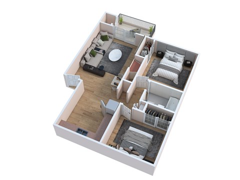 Floor plan for 2 beds, 1 bath, 696 sqft