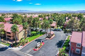 Las Vegas apartment for rent - an aerial view of a neighborhood with houses and trees