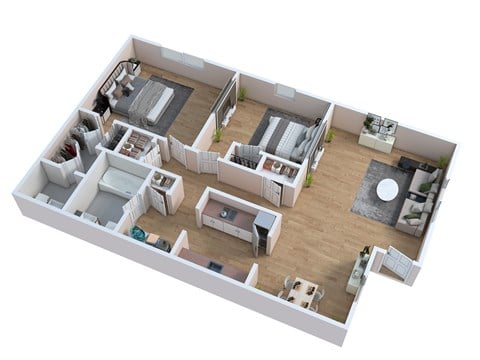 Floor plan for 2 beds, 1.5 baths, 947 sqft