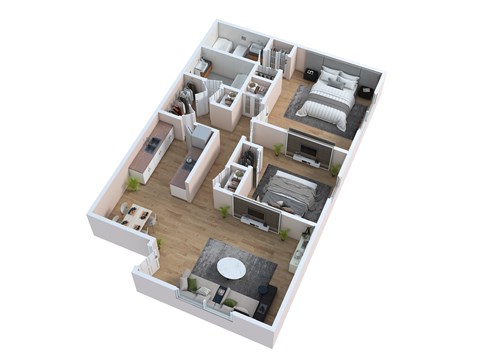 Floor plan for 2 beds, 2 baths, 947 sqft