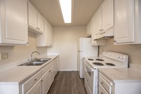 Antioch apartment for rent - A white kitchen with a sink and stove.