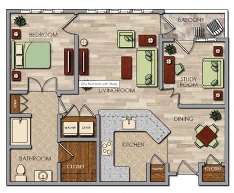 Floor plan for 1 bed, 1 bath, 868 sqft