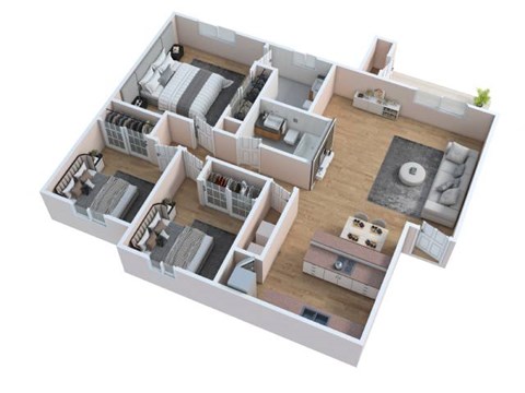 Floor plan for 3 beds, 2 baths, 1098 sqft