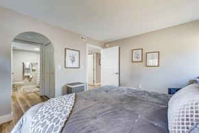 Daytona Beach apartment for rent - A bedroom with a large bed and a mirror on the wall.
