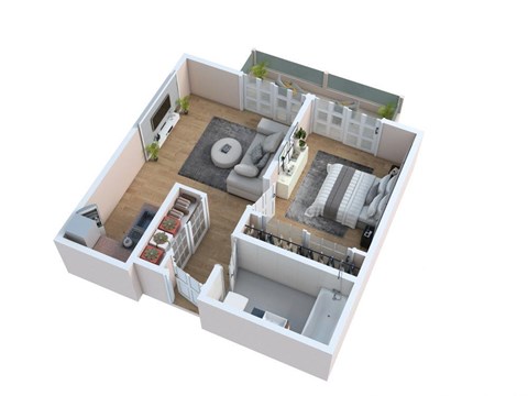 Floor plan for 1 bed, 1 bath, 456 sqft
