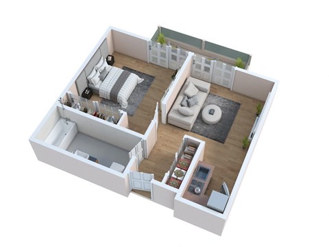Floor plan for 1 bed, 1 bath, 544 sqft