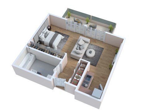 Floor plan for studio, 1 bath, 412 sqft