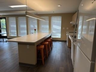 Minneapolis apartment for rent - A kitchen with a long counter and bar stools.