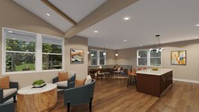 Traverse City apartment for rent - A modern dining room with a large table and chairs.
