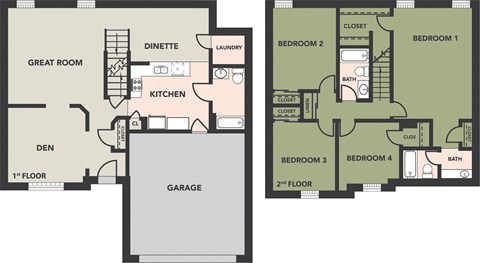 Floor plan for 4 beds, 3 baths