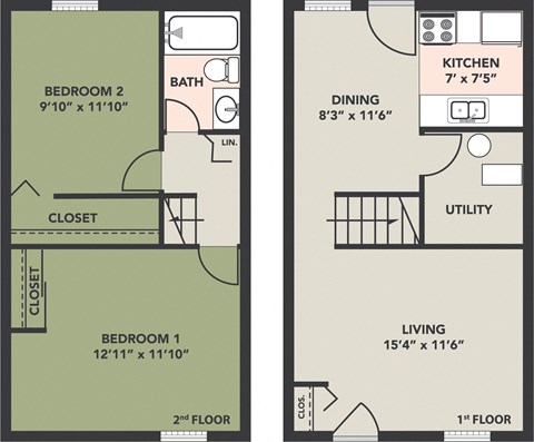 Floor plan for 2 beds, 1 bath, 903 sqft