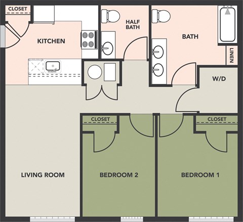 Floor plan for 3 beds, 1.5 baths, 1392 sqft