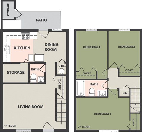Floor plan for 3 beds, 1.5 baths