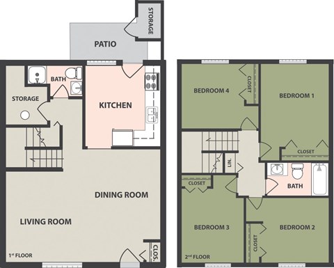 Floor plan for 4 beds, 4 baths