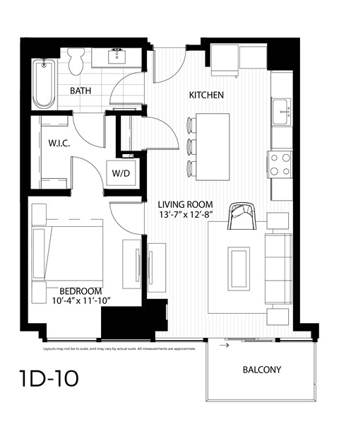 Floor plan for 1 bed, 1 bath, 704 sqft