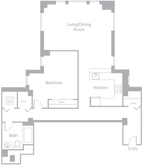 Floor plan for 1 bed, 1 bath, 974 sqft