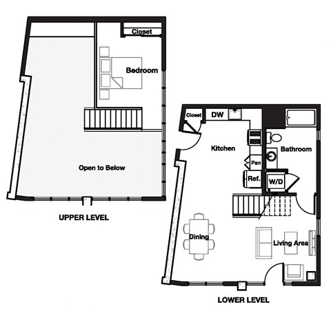 Floor plan for 1 bed, 1 bath, 846 sqft