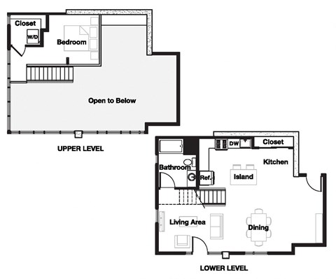 Floor plan for 1 bed, 1 bath, 961 sqft