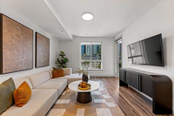 Living room space at g12 apartments in los angeles, ca 90015