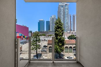 Private patio space at g12 apartments in los angeles, ca 90015