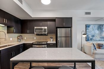 Modern kitchen at g12 apartments in los angeles, ca 90015