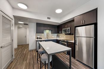 Modern kitchen at g12 apartments in los angeles, ca 90015