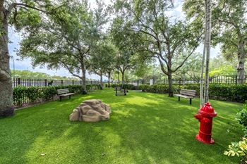 Onsite dog park and play area at one plantation apartments in plantation, fl 33324