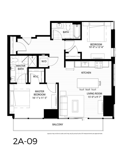 Floor plan for 2 beds, 2 baths, 1100 sqft
