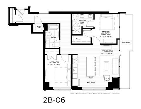 Floor plan for 2 beds, 2 baths, 1119 sqft