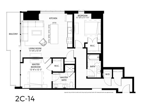Floor plan for 2 beds, 2 baths, 1178 sqft