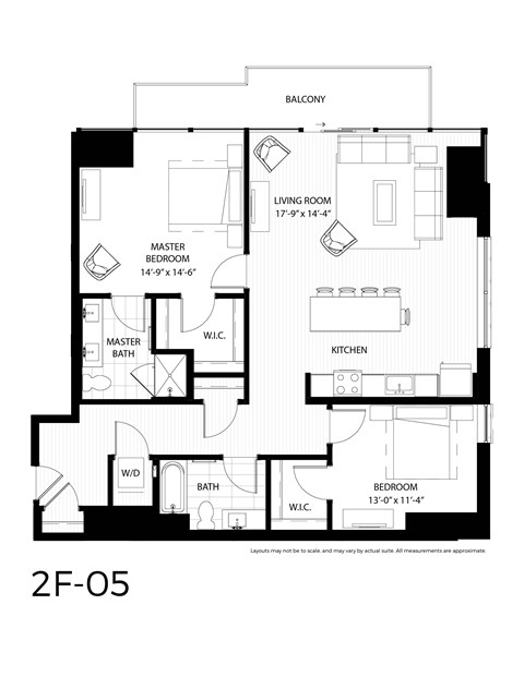 Floor plan for 2 beds, 2 baths, 1387 sqft