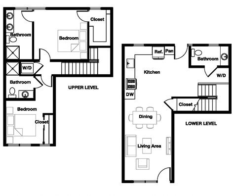 Floor plan for 2 beds, 2.5 baths, 1131 sqft