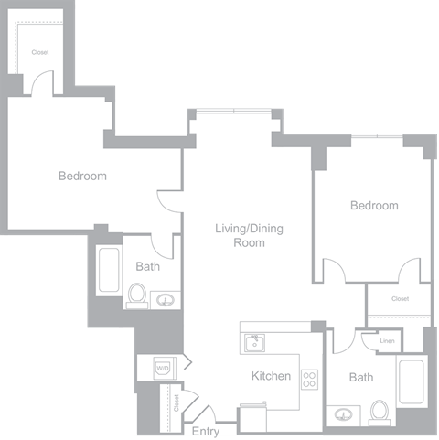 Floor plan for 2 beds, 2 baths, 1094 sqft