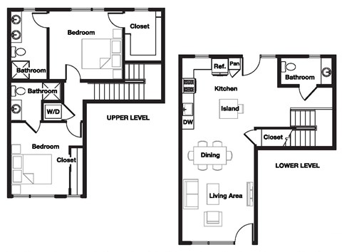 Floor plan for 2 beds, 2.5 baths, 1212 sqft