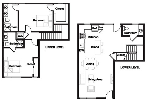 Floor plan for 2 beds, 2.5 baths, 1354 sqft
