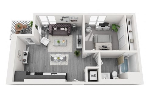 Floor plan for 1 bed, 1 bath, 621 sqft