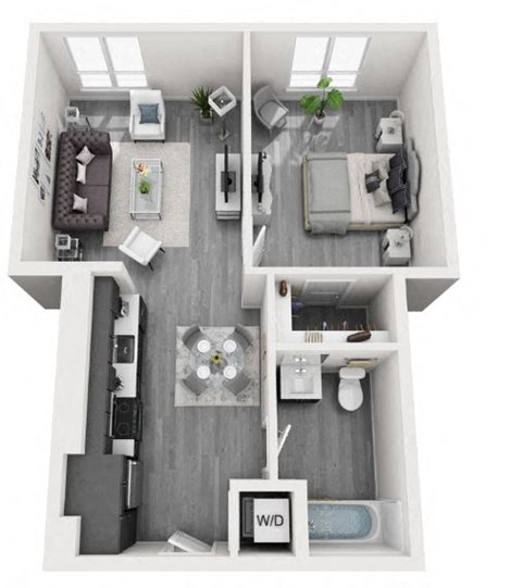 Floor plan for 1 bed, 1 bath, 639 sqft