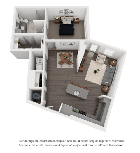 Floor plan for 1 bed, 1 bath, 904 sqft