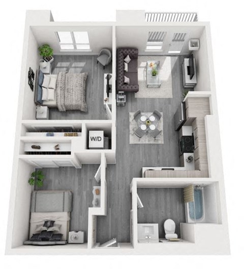 Floor plan for 2 beds, 1 bath, 767 sqft