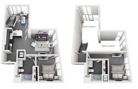 Floor plan for 2 beds, 2 baths, 1169 sqft