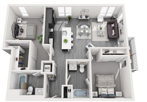 Floor plan for 2 beds, 2 baths, 1155 sqft