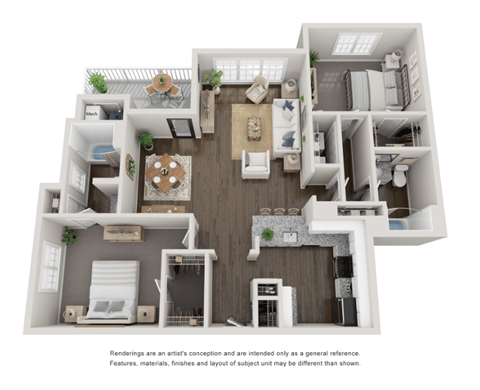 Floor plan for 2 beds, 2 baths, 1186 sqft